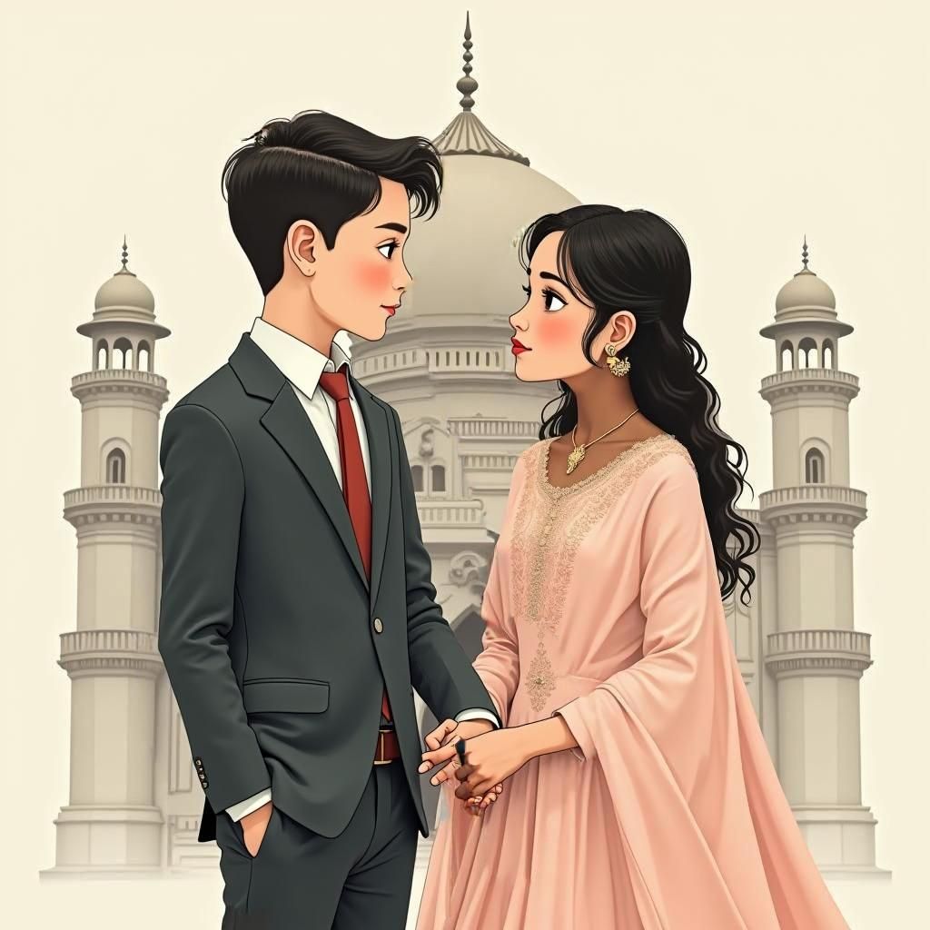 Sketch of Croatian Boy and Indian Girl