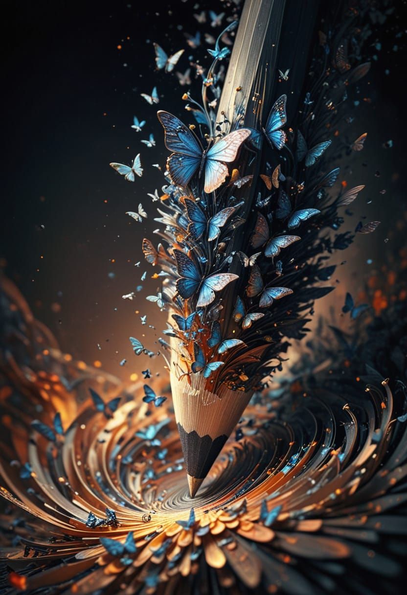 Iridescent Butterflies Emerge From Giant Pencil Tip