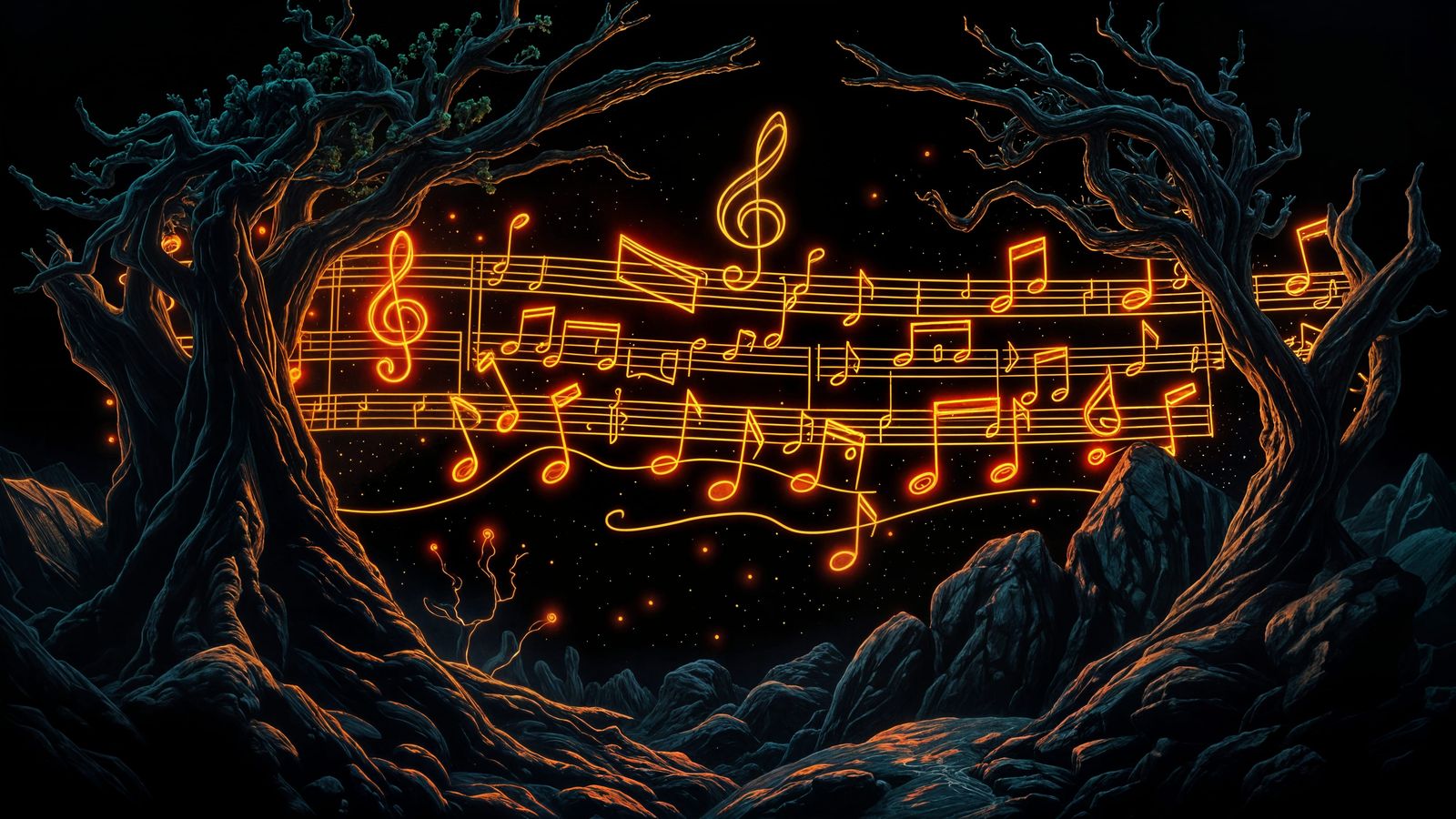 Neon Sheet Music Inspired by Cave Paintings
