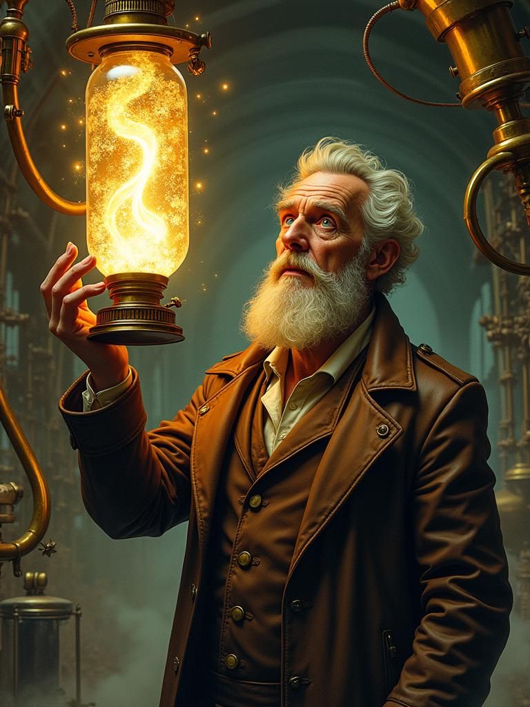 Steampunk Mad Scientist with Glowing Test Tube