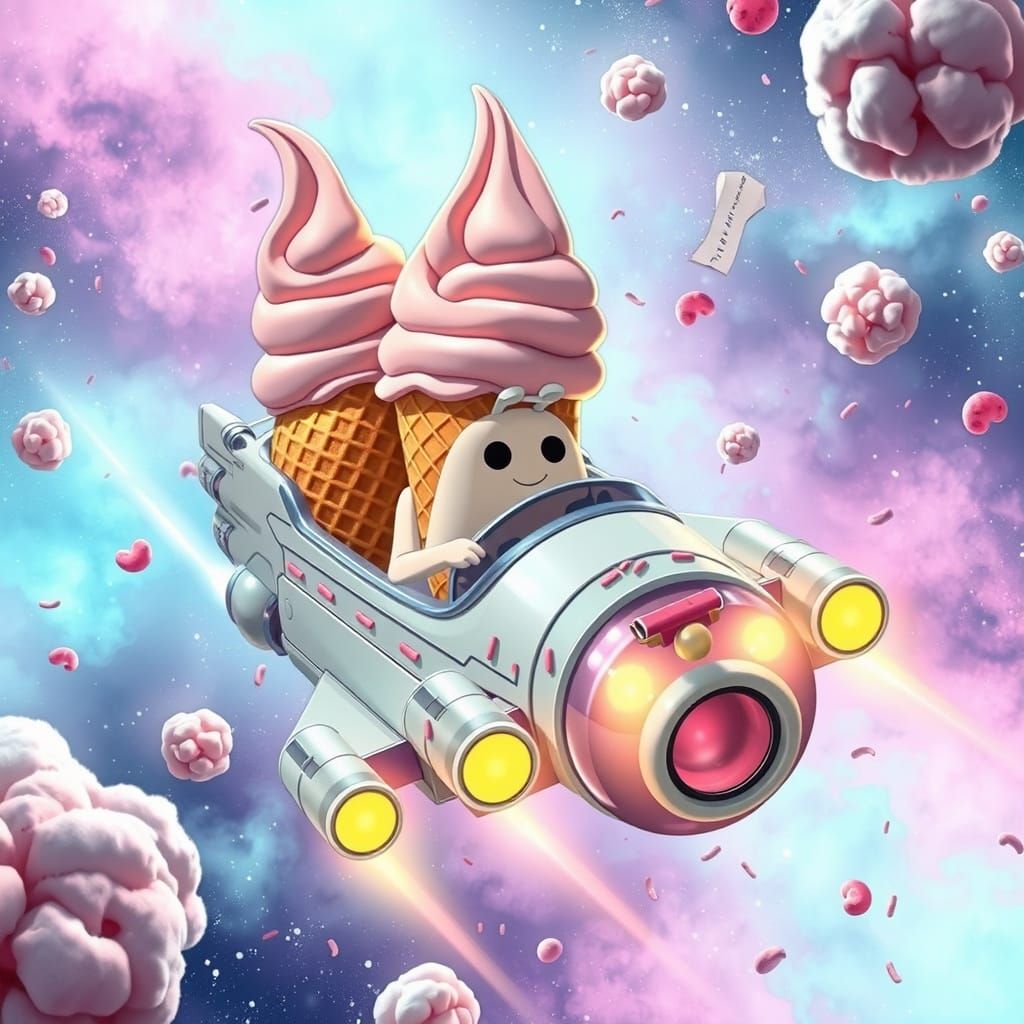 Ice Cream Cones in Honey Spaceship Through Nebula