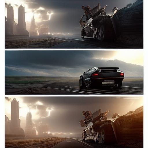 Cinematic Digital Painting of Car Chaos