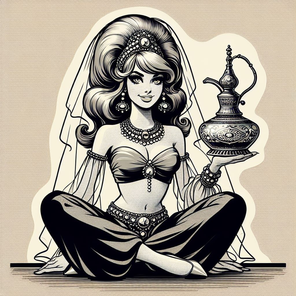Playful Genie with Antique Bottle