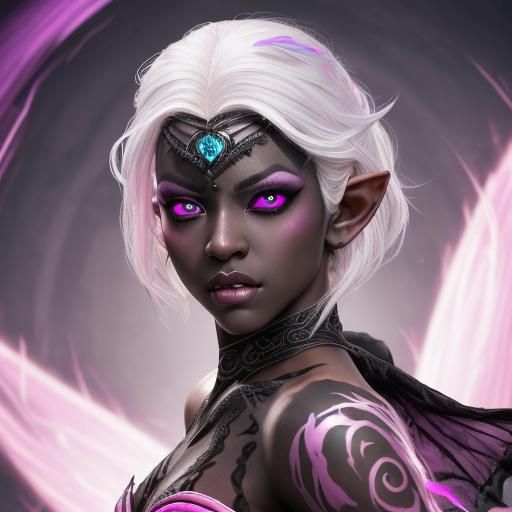 Hyperrealistic Dark Elf Ballerina with Pink Eyes