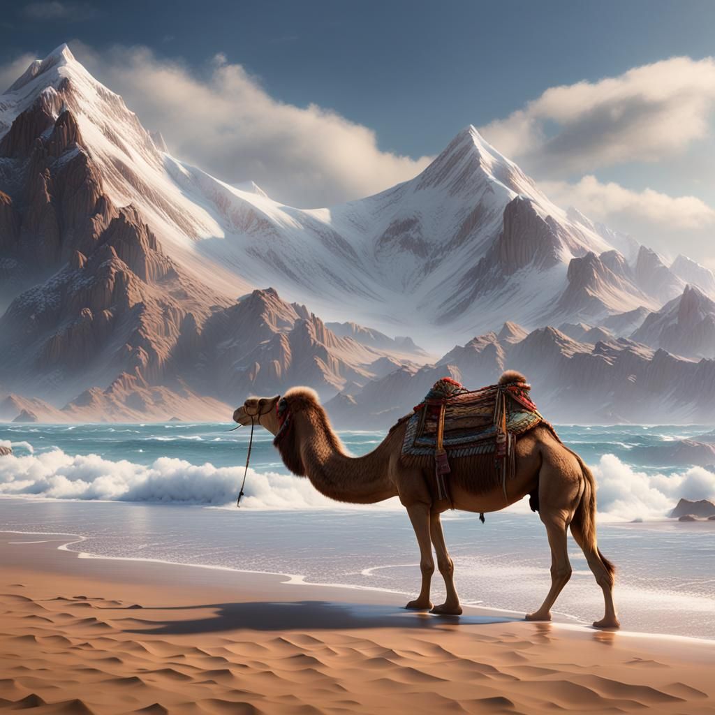 Snowy Mountains Meet Stormy Beach