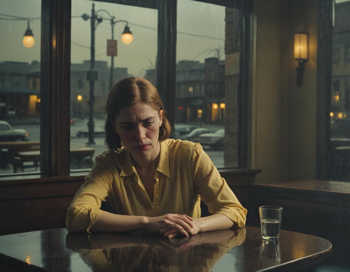 Weeping Woman in Edward Hopper's Cinematic Style