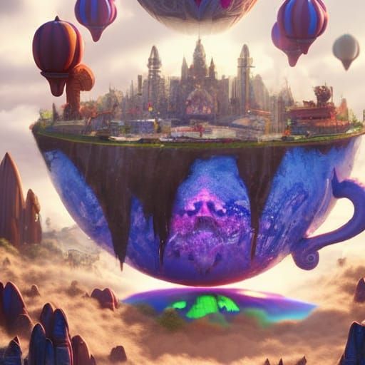 Hot air balloons around teacup-kingdom