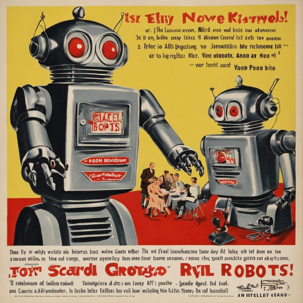 Retro 1950s Ad: Evil Robots and Scared People