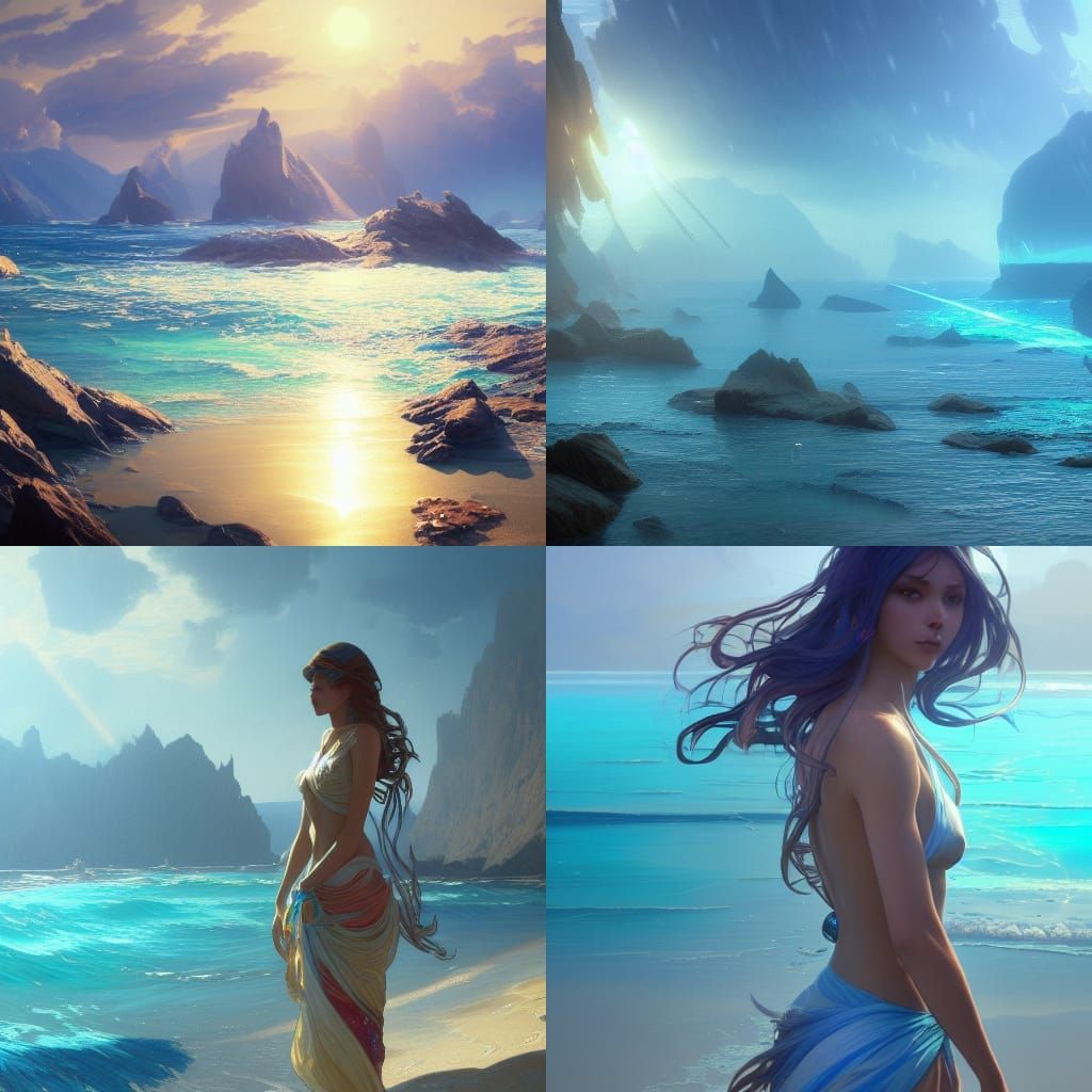 Crystal Blue Beach in Hyperdetailed Splash Art
