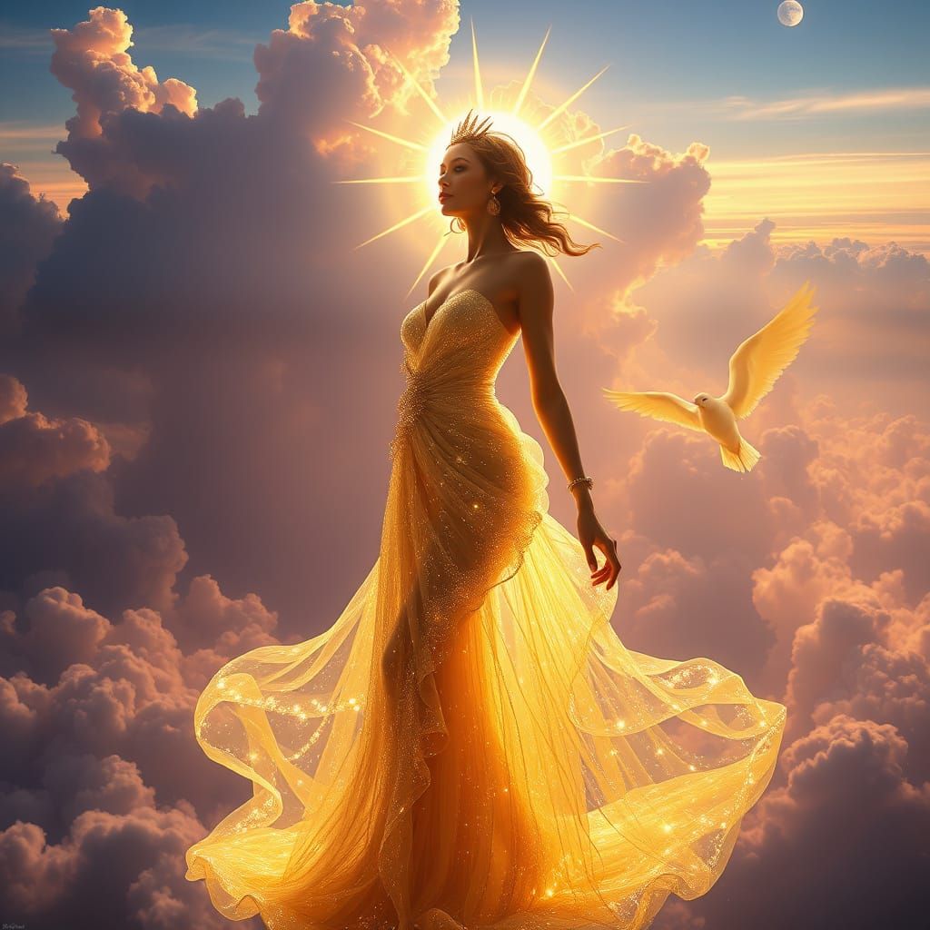 Radiant Sun Goddess in Celestial Gown