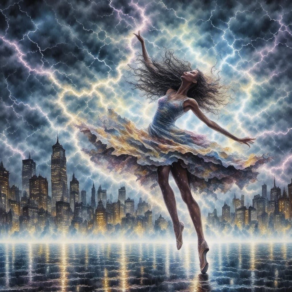 Romantic Urban Dancer in Watercolor Cityscape