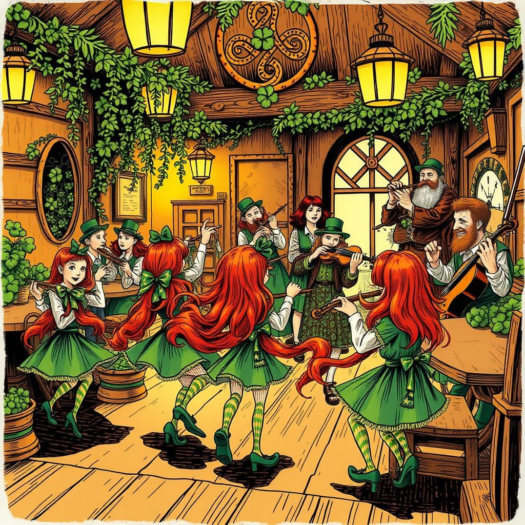 Lively Leprechauns and Fairies Dance in a Whimsical Irish Ta...