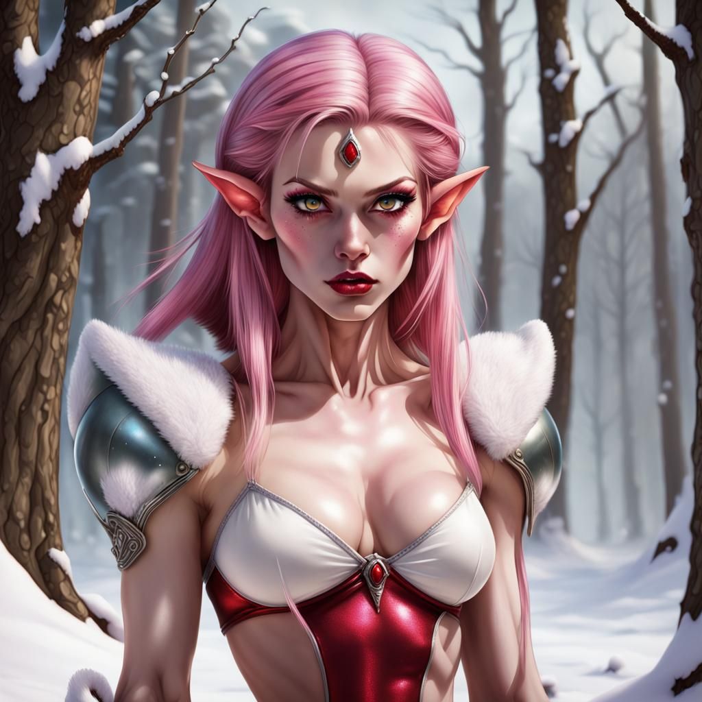 Sinister Elf with Ruby Eyes and Pink Hair