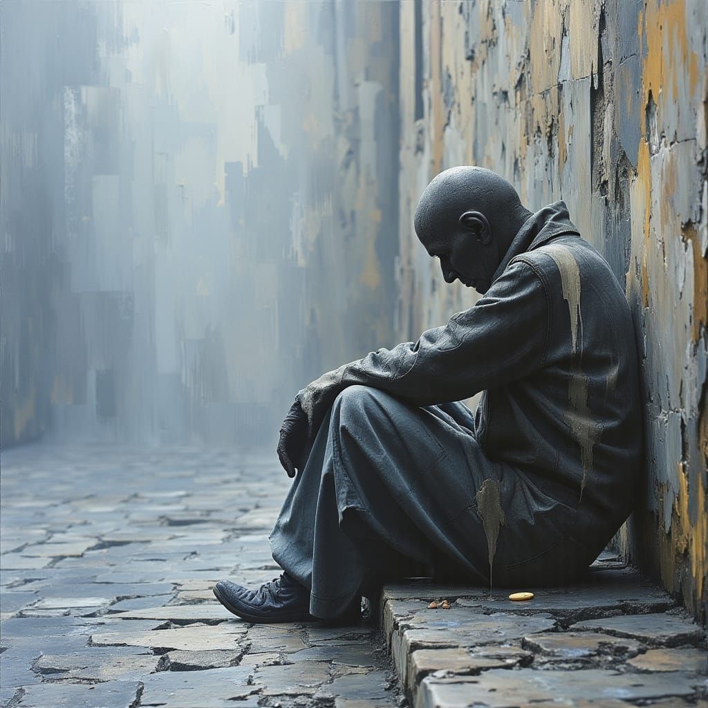 Neo-Expressionist Portrait of an Empty Beggar Woman