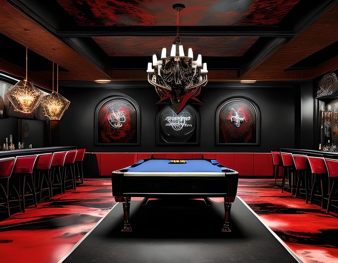 Intricately Detailed Gothic Biker Clubhouse Interior