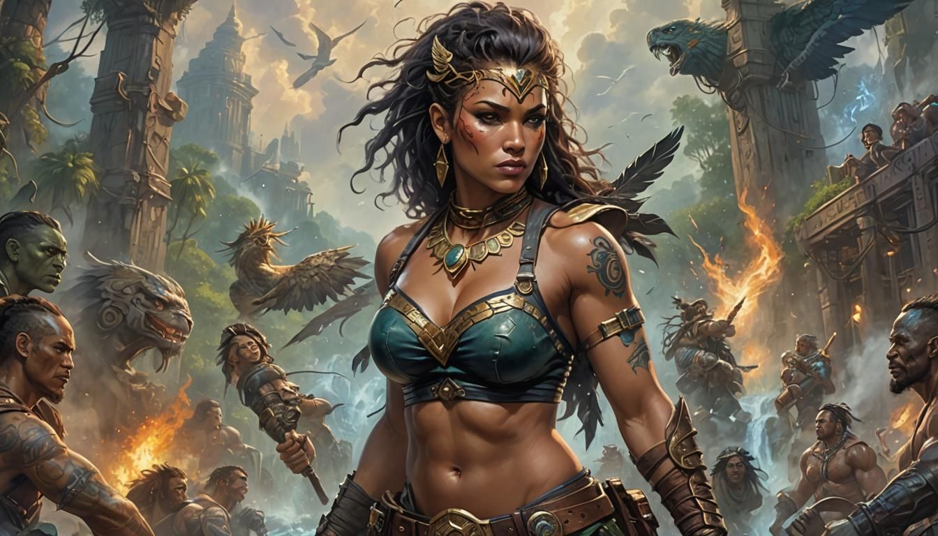 Amazon Warrior with Tattoos in Ethereal Fantasy Style