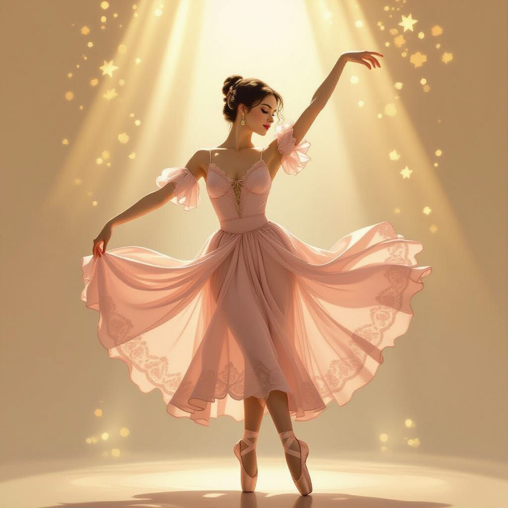 Elegant Ballet Dancer in Flowing Dress, Art Nouveau Style