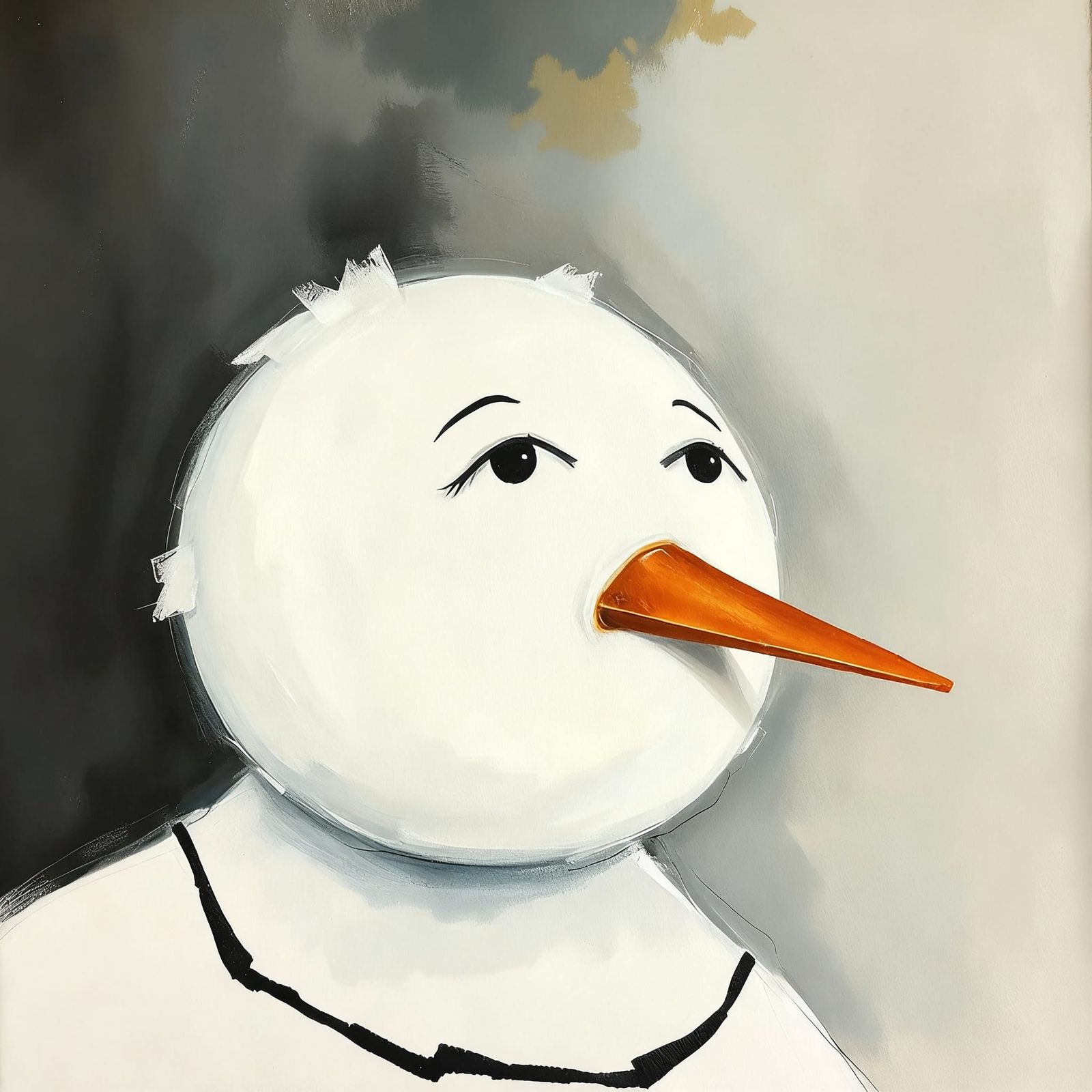 Dreamlike Snowman Portrait in Muted Pastels and Fluid Inks