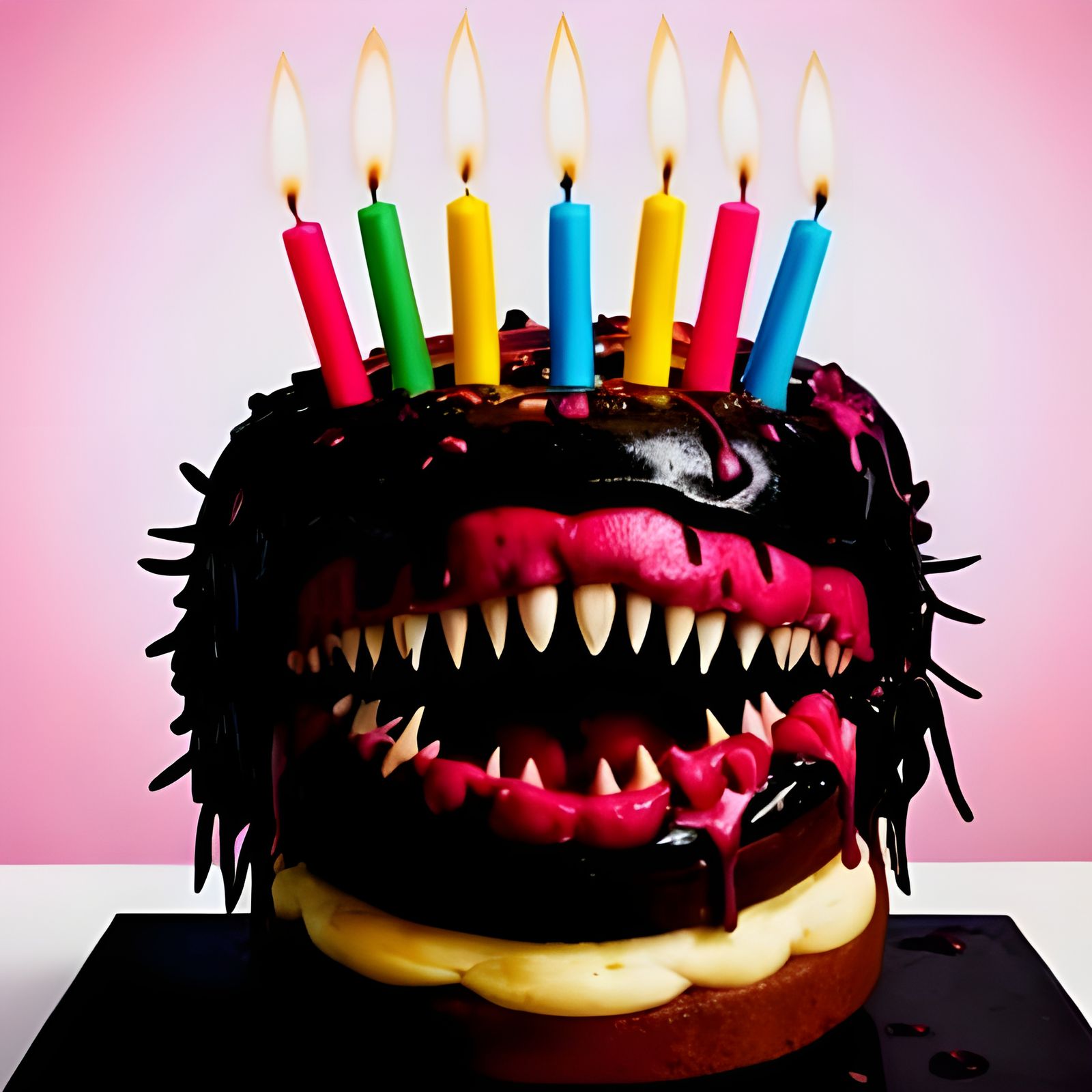 Monstrous Birthday Cake: A Magenta and Black Devouring Mouth