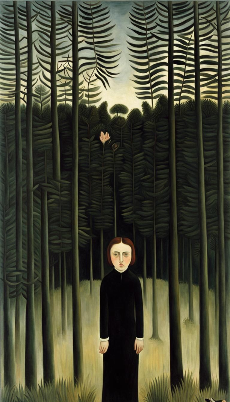 Startled Tiger in Rousseau's Naive Art Style