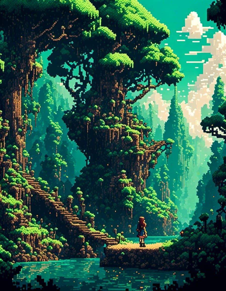 Pixel Art Mystical Forest Exploration