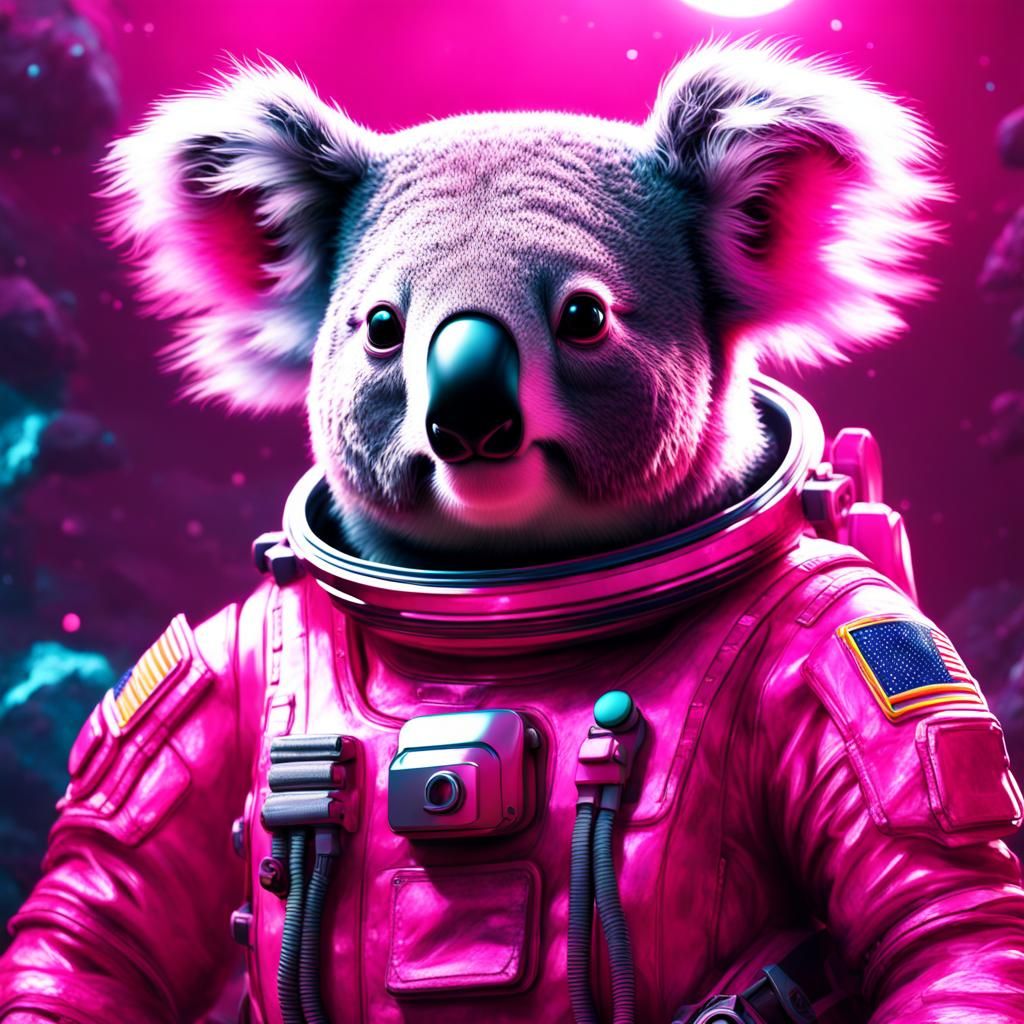 Koala in Hot Pink Astronaut Suit: Digital Painting