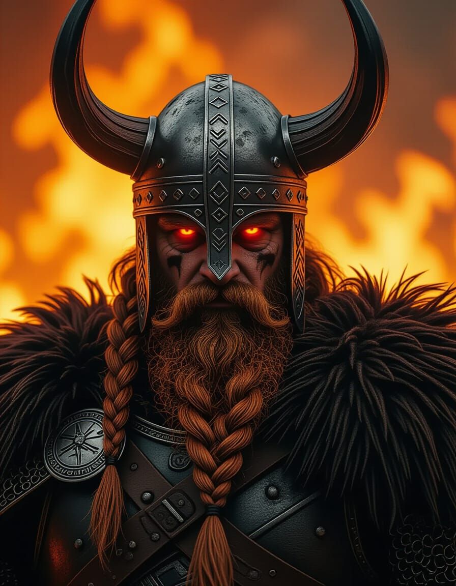 Fiery Viking Warrior in Photorealistic Style