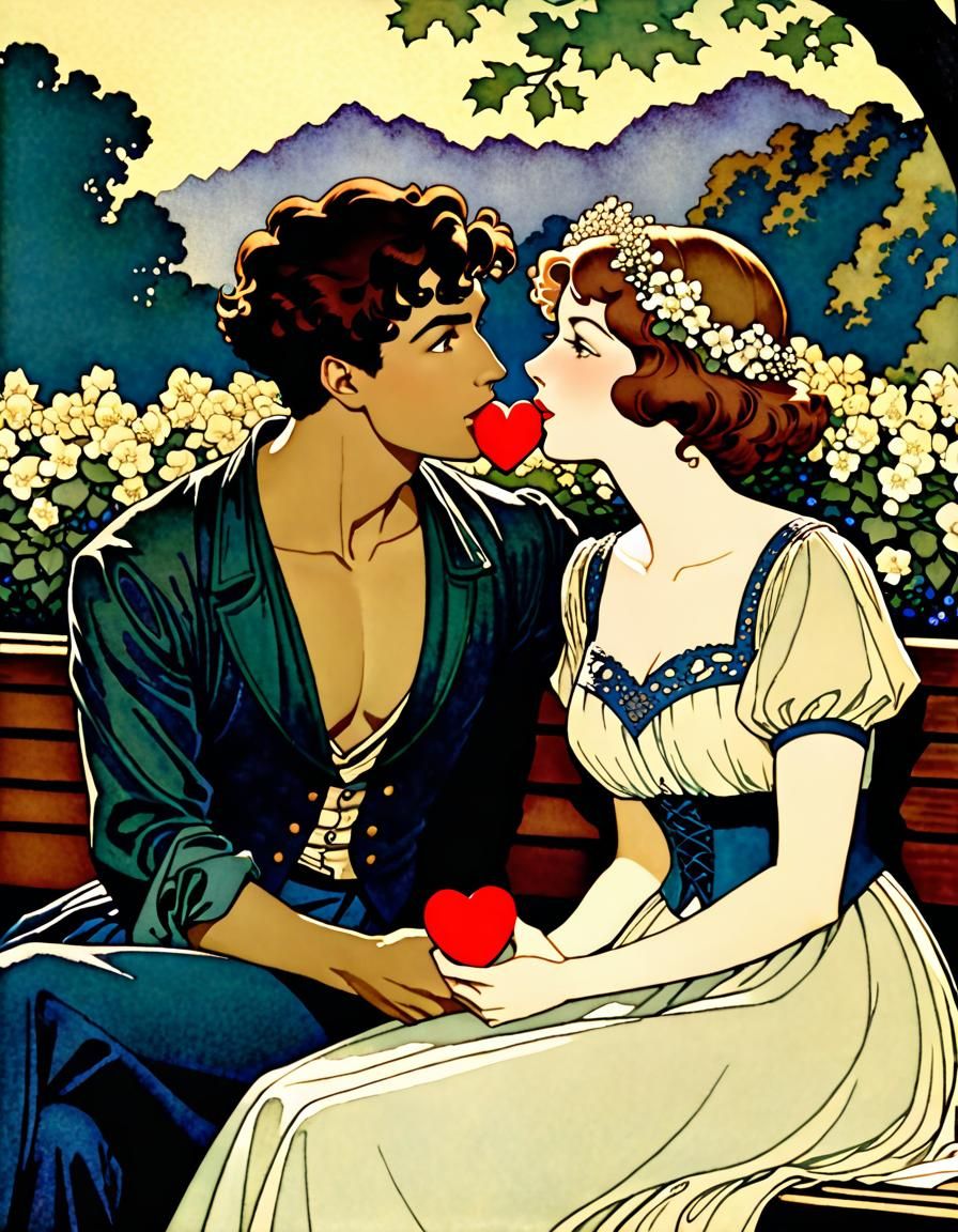 Romantic Lollipop Moment in Golden Age Illustration Style