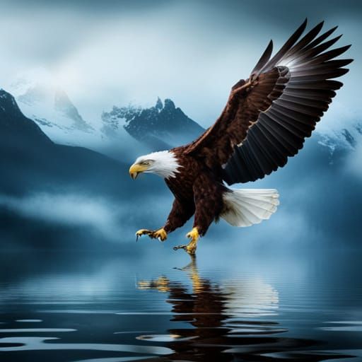 Eagle Soaring Over Water: Digital Matte Painting