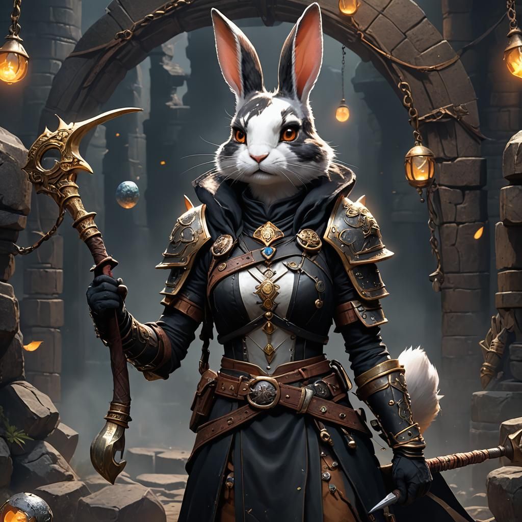 Calico Harengon Barbarian with Maul, Digital Painting