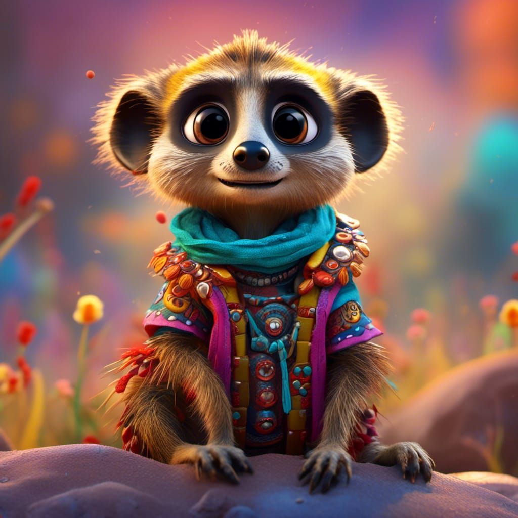 Adorable Tribal Meerkat: Pixar-Style 3D Render