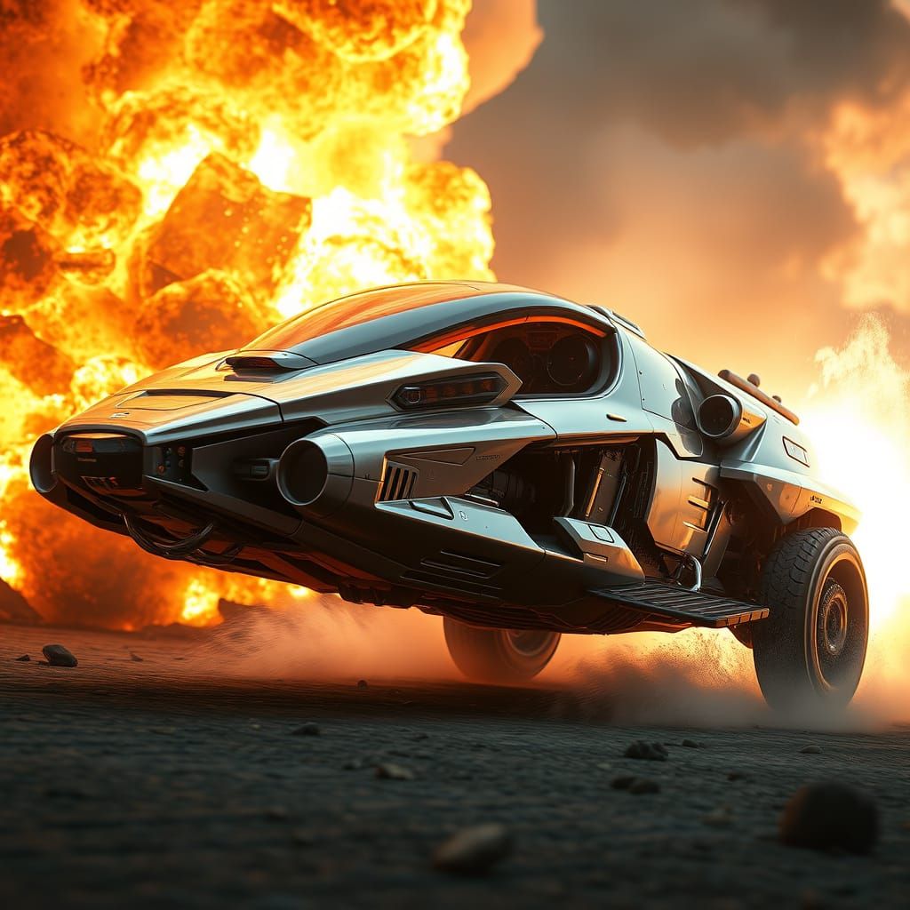 Futuristic Firefighting Vehicle in Action, Sci-Fi Aesthetic