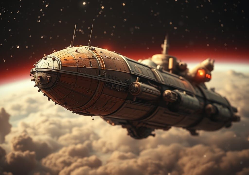 Retro Sci-Fi Spaceship in Deep Space