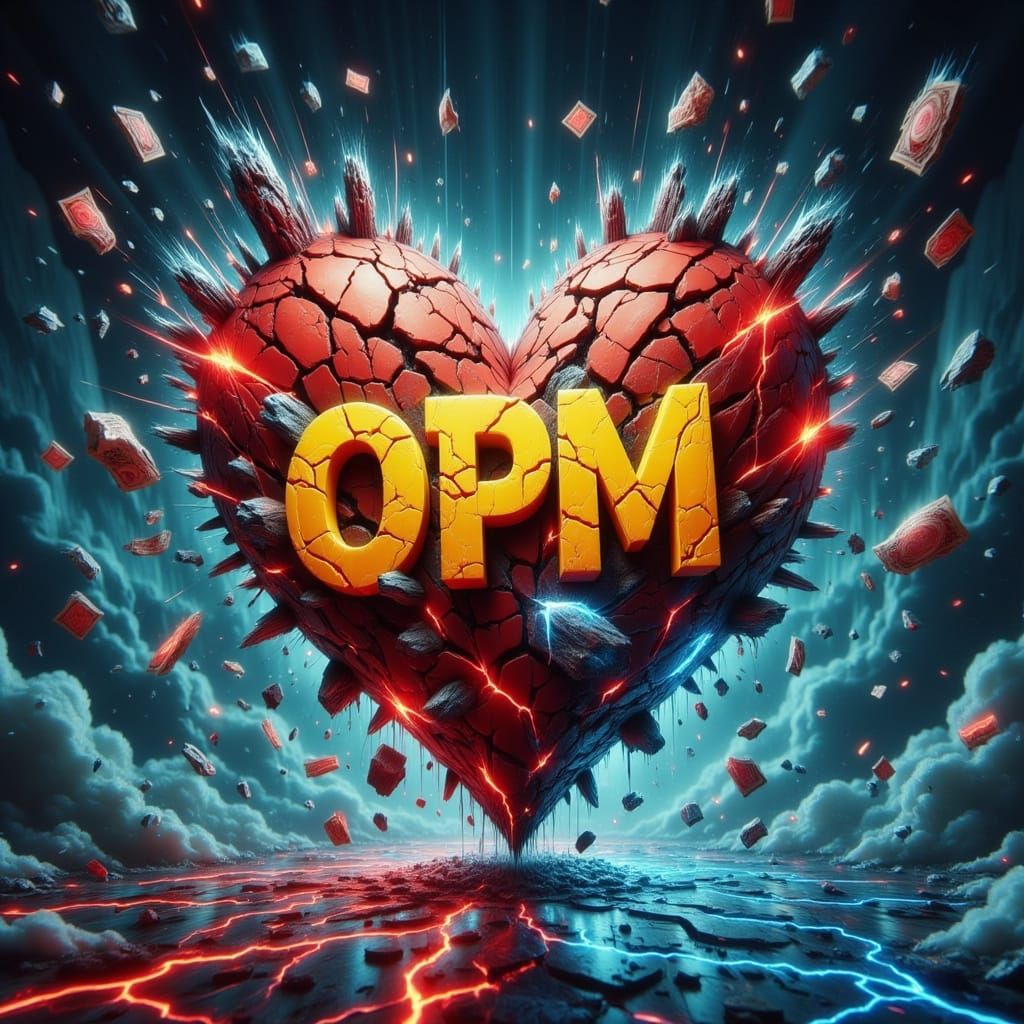 Shattered Heart With Money and Cat Creatures