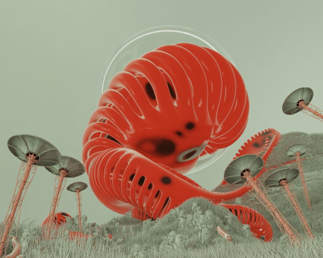 Biomechanical planet in Giger designed plants & animals