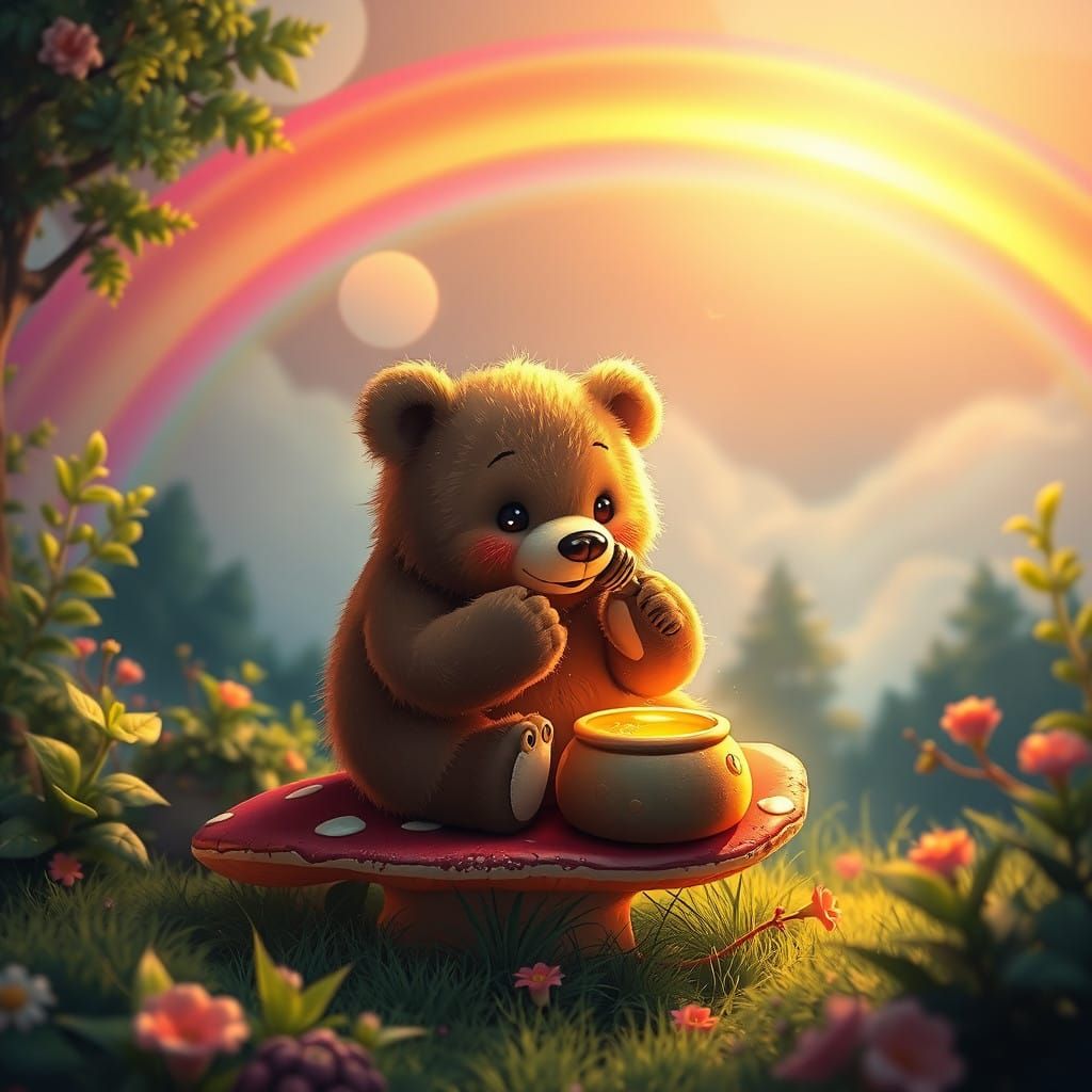 Whimsical Bear in Enchanted Forest
