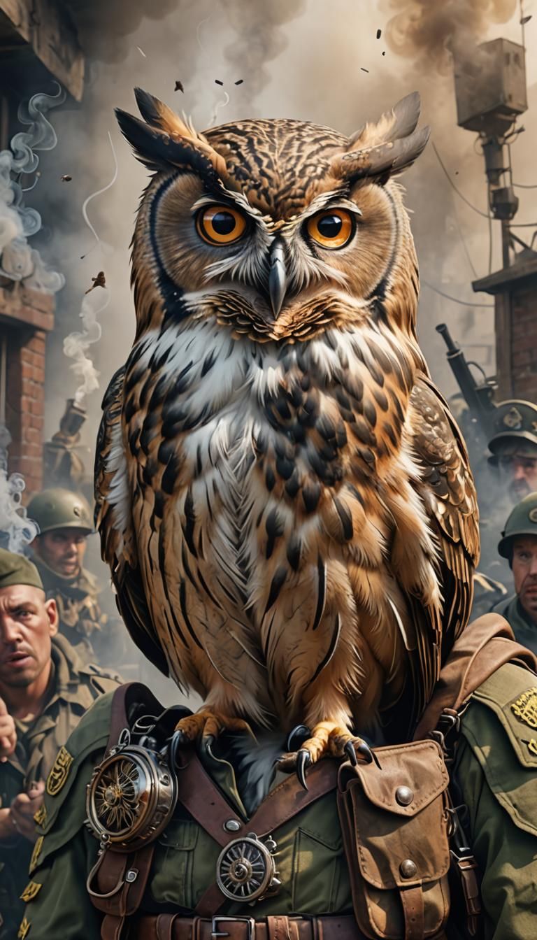 Mischievous Owl Portrait in Hyperrealistic Style