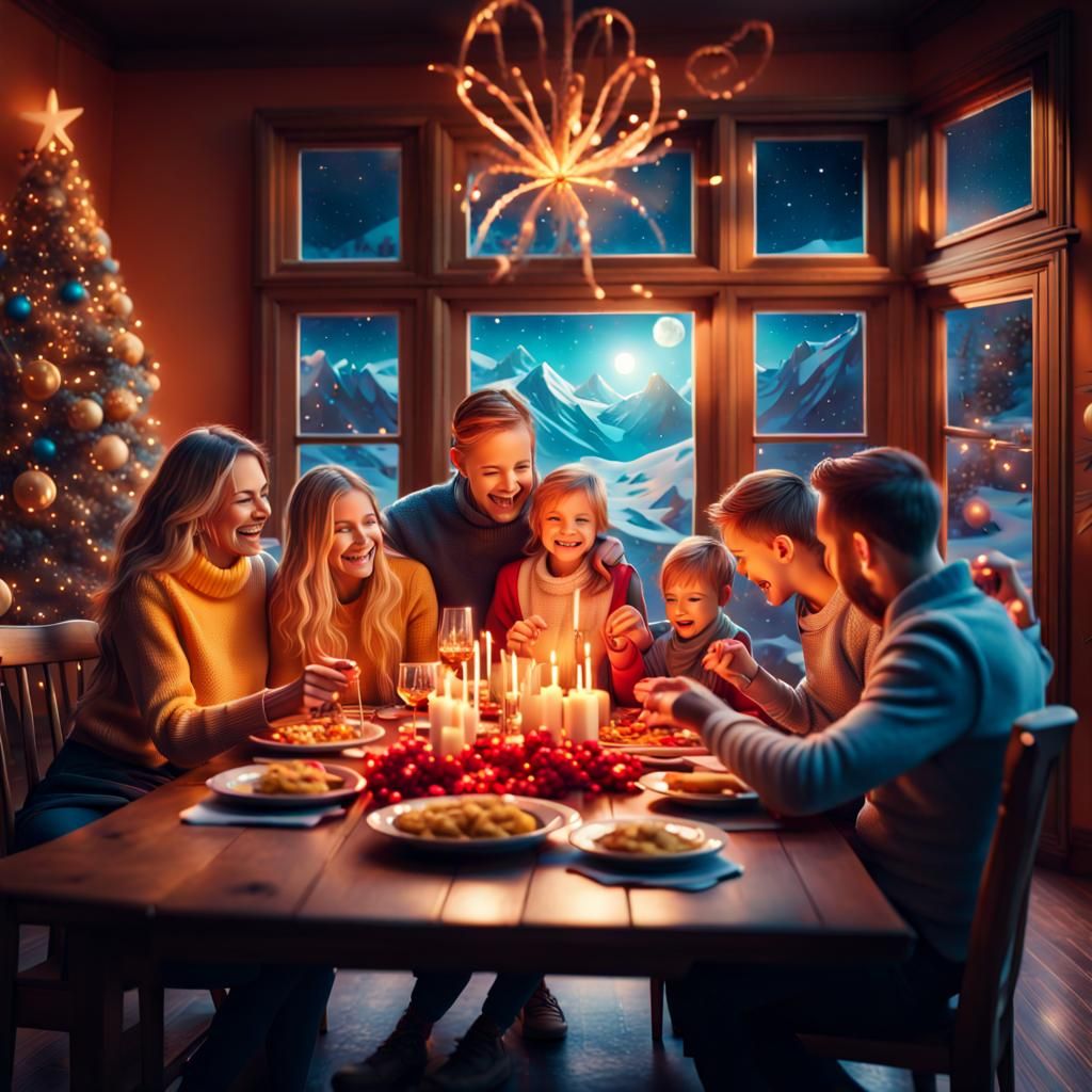Family Celebrates New Year: A Digital Matte Painting