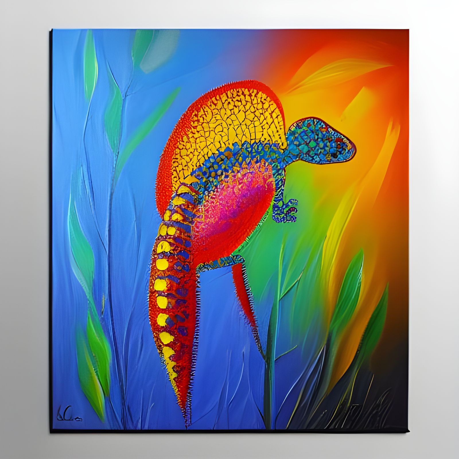 Colorful Chameleon in Expressionist Oil Painting