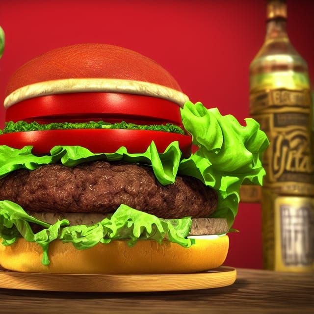 Juicy Burger with Salad, Cheese, and Tomatoes