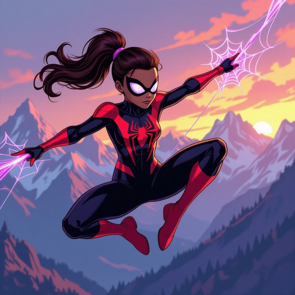 Black Teen Spider Superhero Leaps Over Canadian Rockies