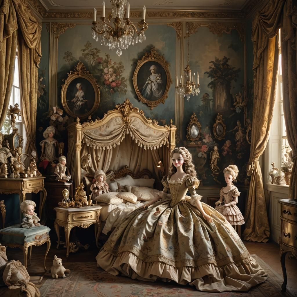 Opulent Rococo Girl's Bedroom in Hyperrealism