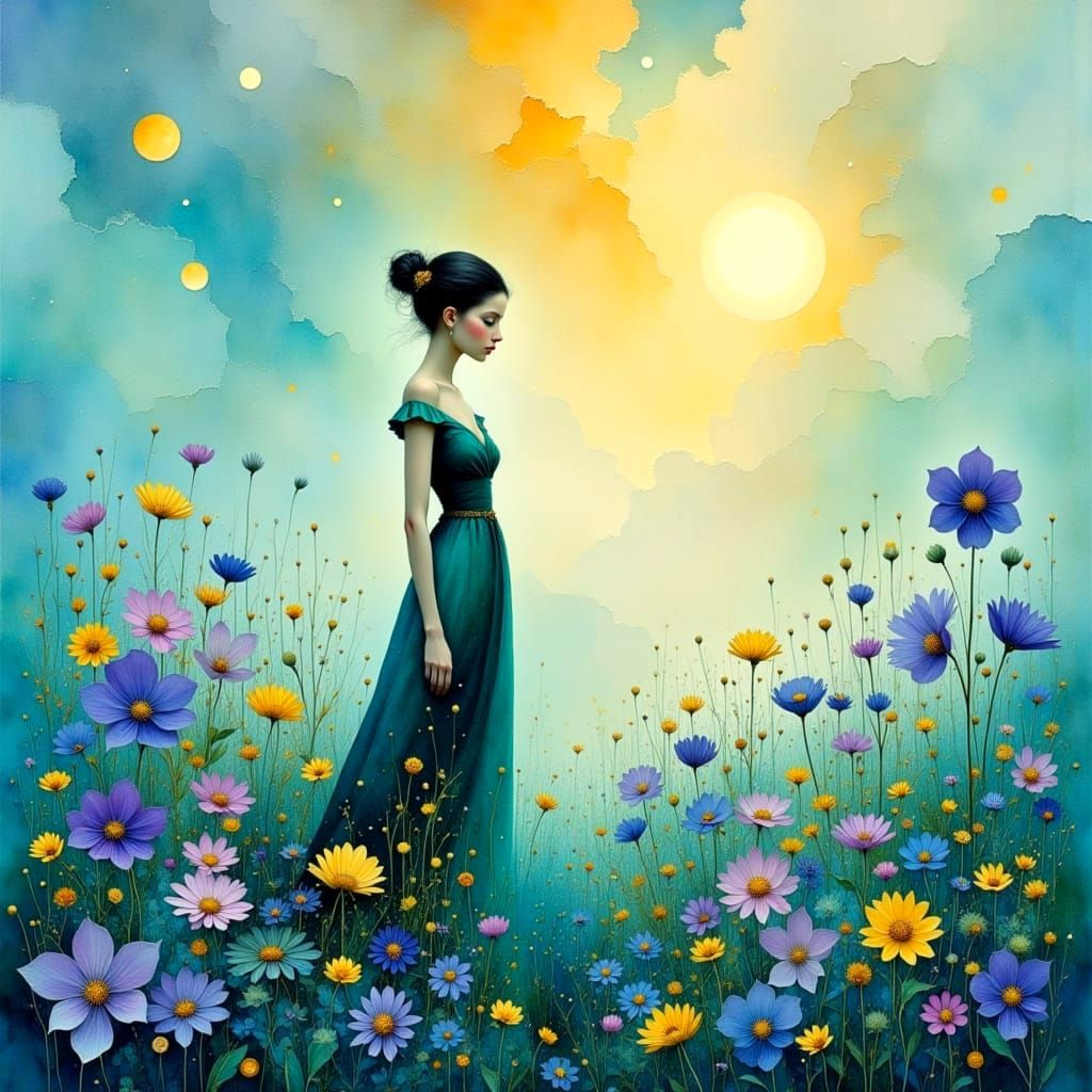 Vibrant Floral Field as Impasto Watercolor