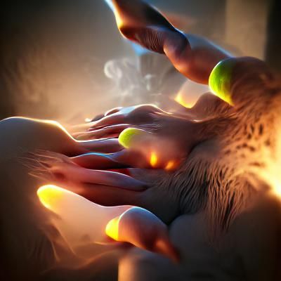 Volumetric Lighting Highlights Hands in Digital Artwork