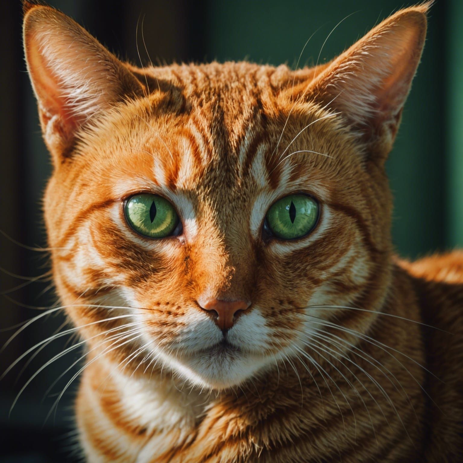 Orange Tabby Cat with Green Eyes, Cinematic Style