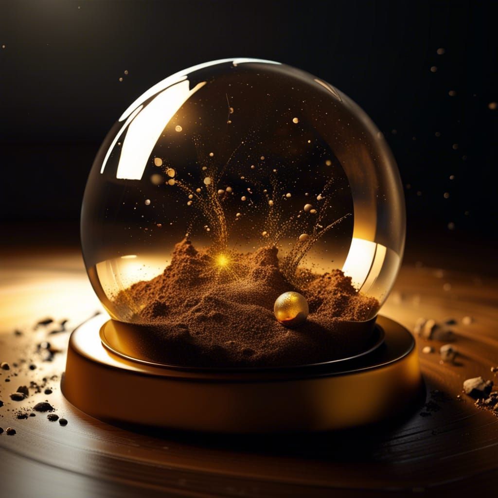 Golden Ball with Dirt Inside Glass Display