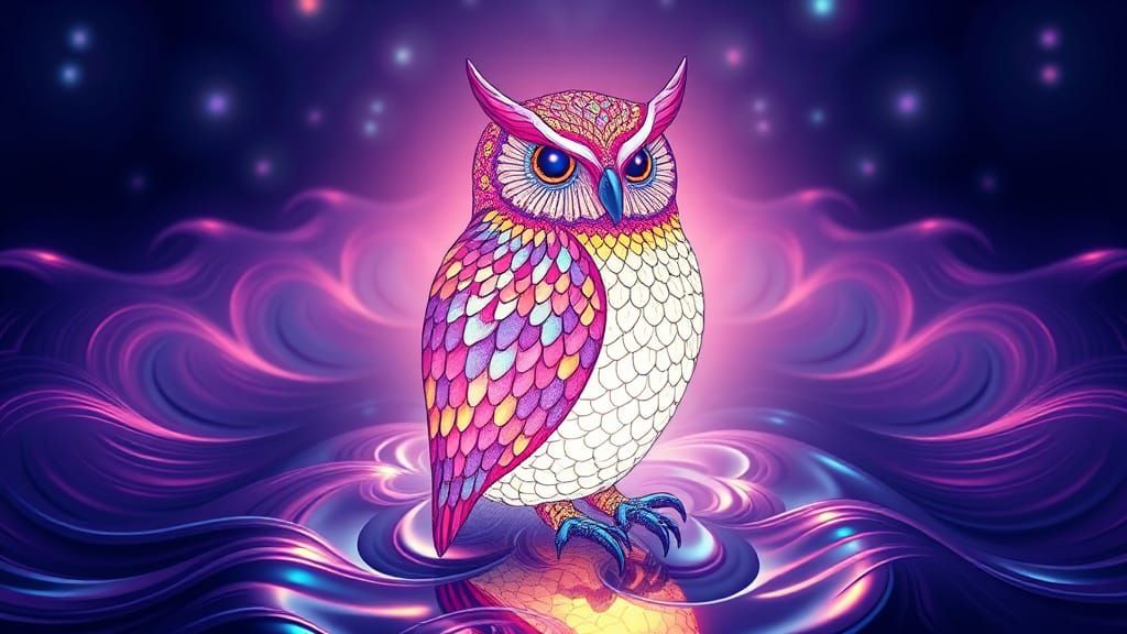 Intricate Owl Lamp with Fractal Background in Zentangle Styl...