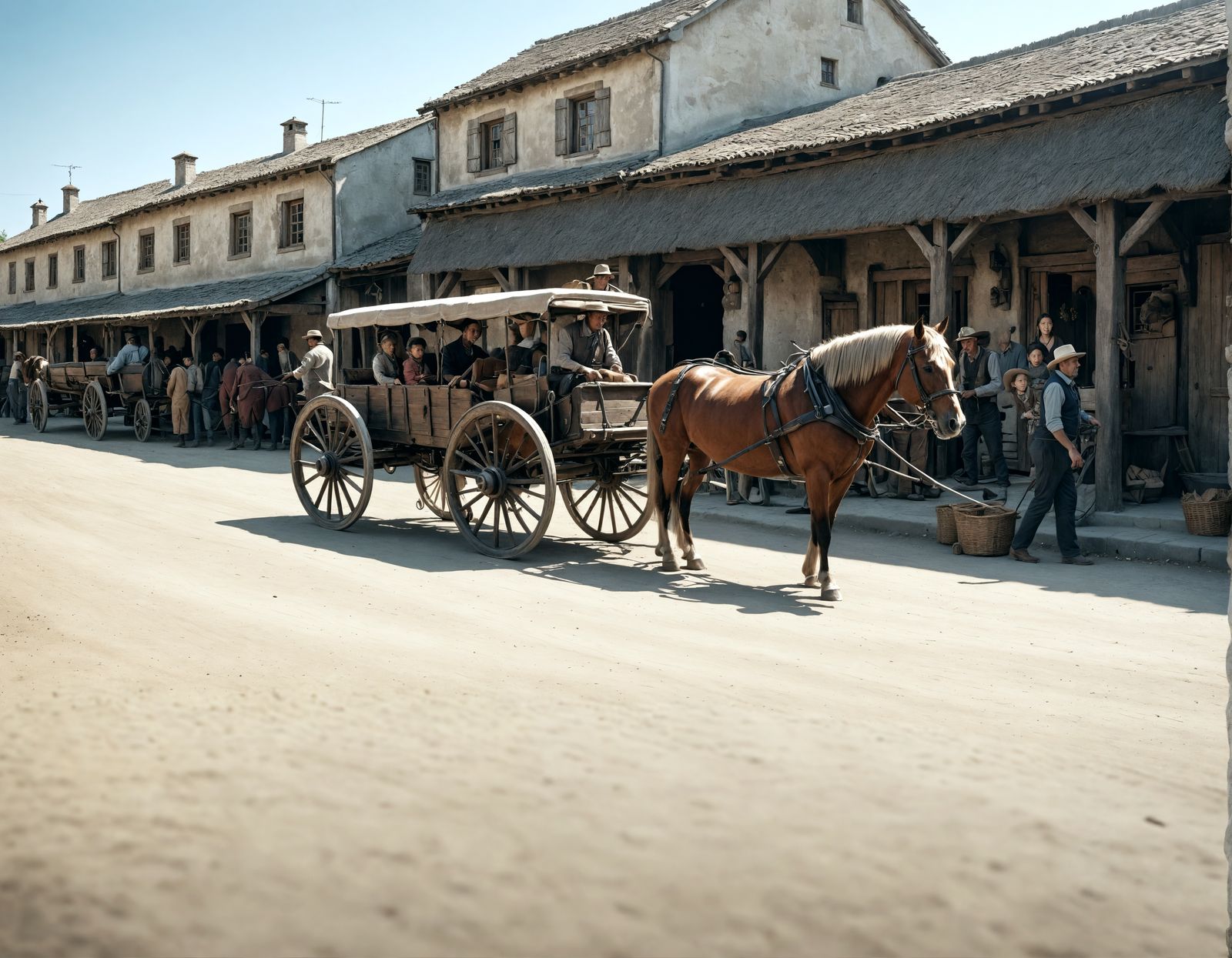 Hyperrealistic Family Scene: Horse Drew Cart in Cinematic HD...
