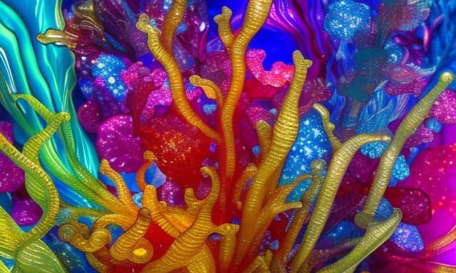 Underwater Coral with Iridescent Glass Mosaic Details