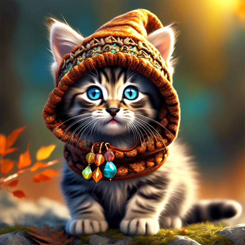 Kitten in Witch Hat with Autumnal Colors